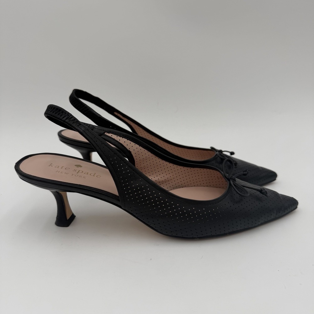 Kate Spade Veronica Black Slip On‎ Kitten Heel Sandals Women's 8.5 Slingback